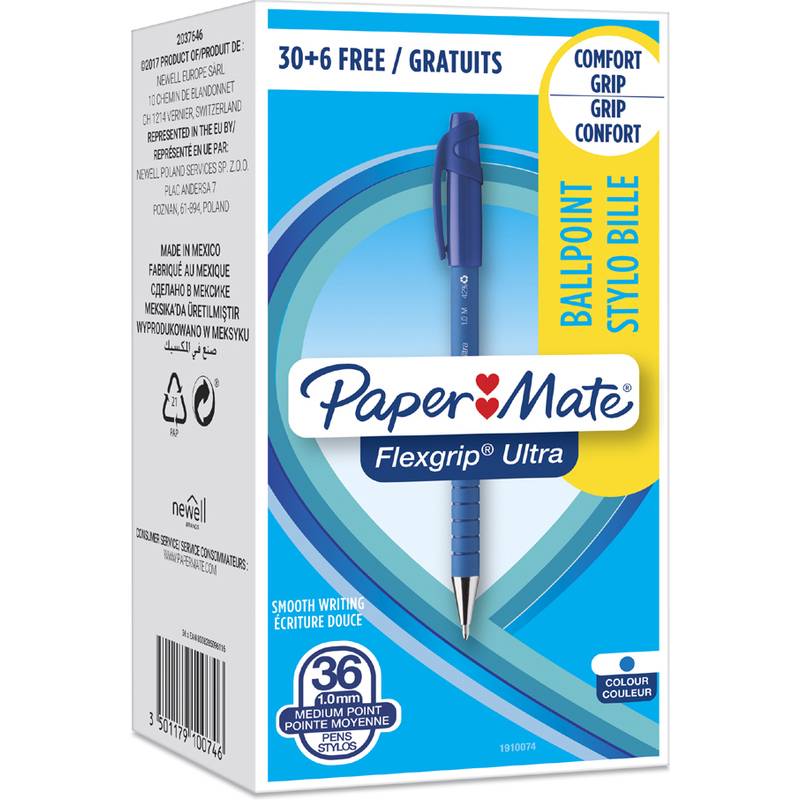 Papermate Flexgrip Ultra ST Blu Penna a sfera Medio 36 pz (Paper Mate 1910074 Flexgrip Ultra Retractable Ball Pen 1.0mm-0