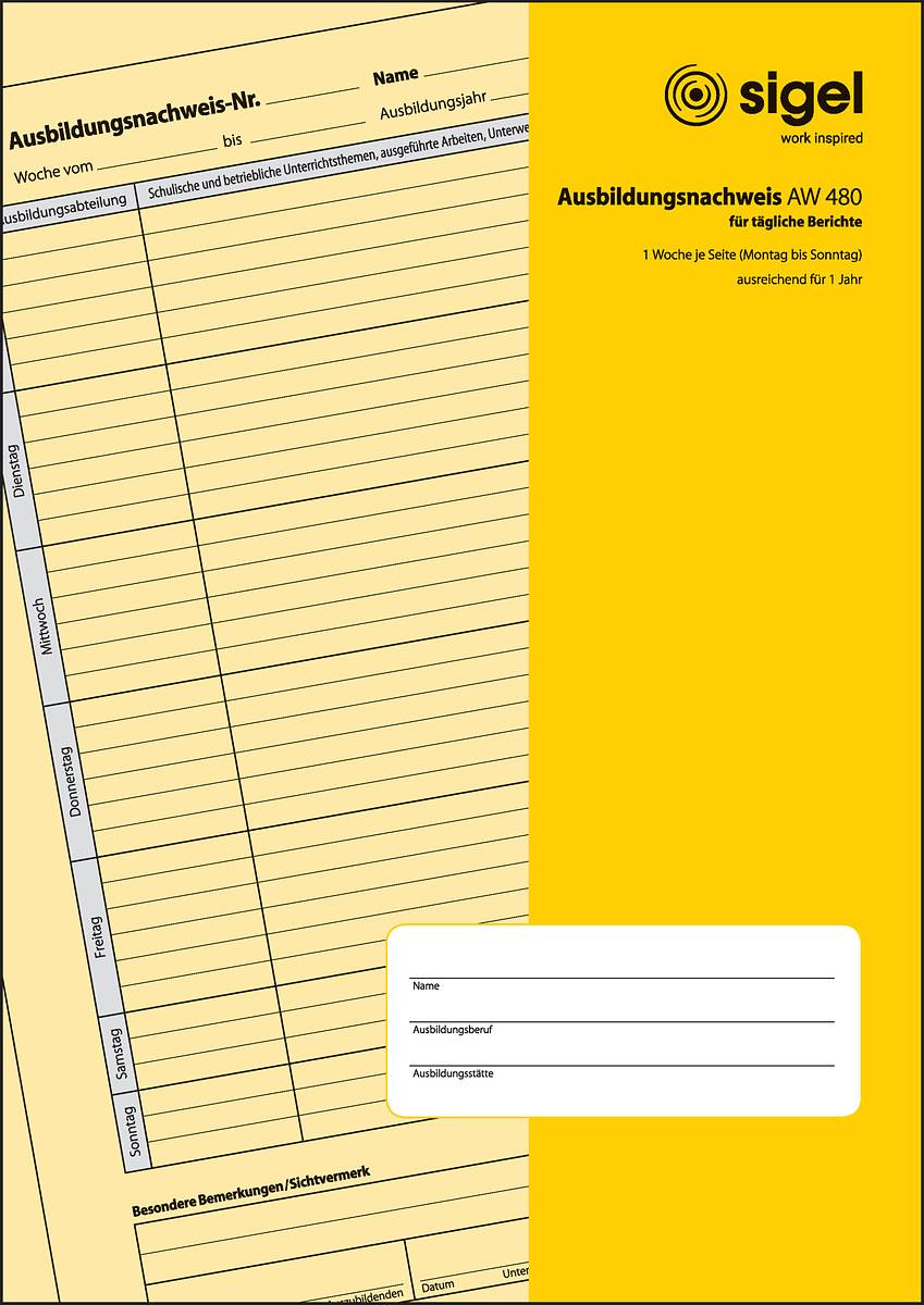 sigel Formularbuch "Ausbildungsnachweis", A4, 28 Blatt - für den Markt: D - 5 Stück (AW480)-0