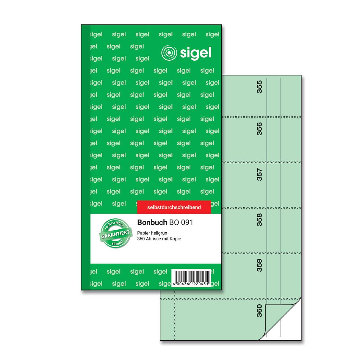 sigel Formularbuch "Bonbuch", 105 x 200 mm, SD, grün 360 Abrisse, selbstdurchschreibend, 2 x 60 Blatt (BO091)-0