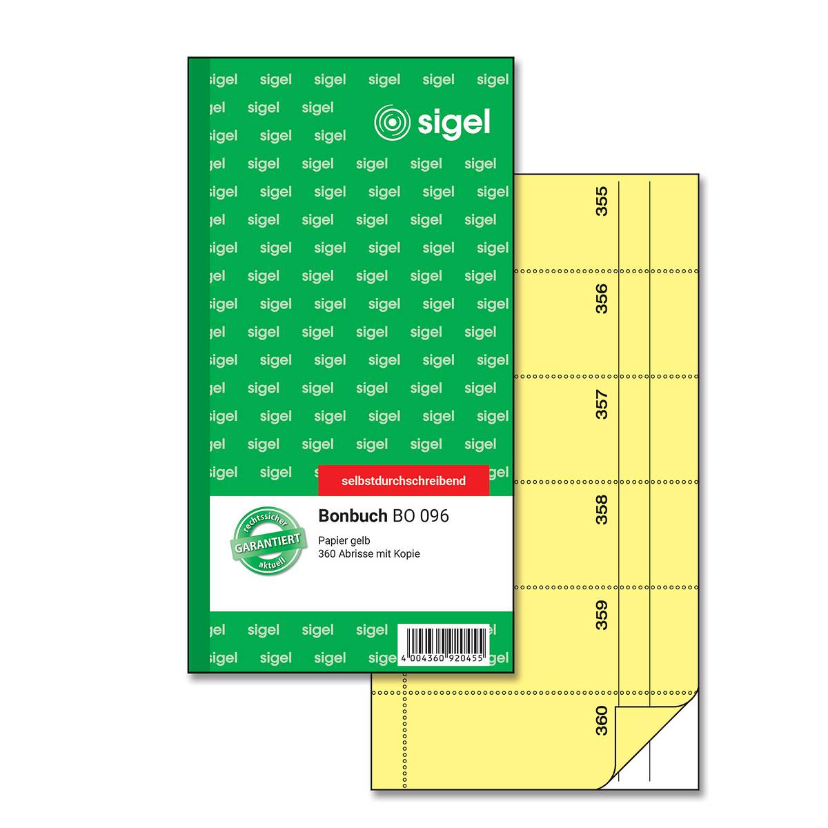 sigel Formularbuch "Bonbuch", 105 x 200 mm, SD, gelb 360 Abrisse, selbstdurchschreibend, 2 x 60 Blatt (BO096)-0