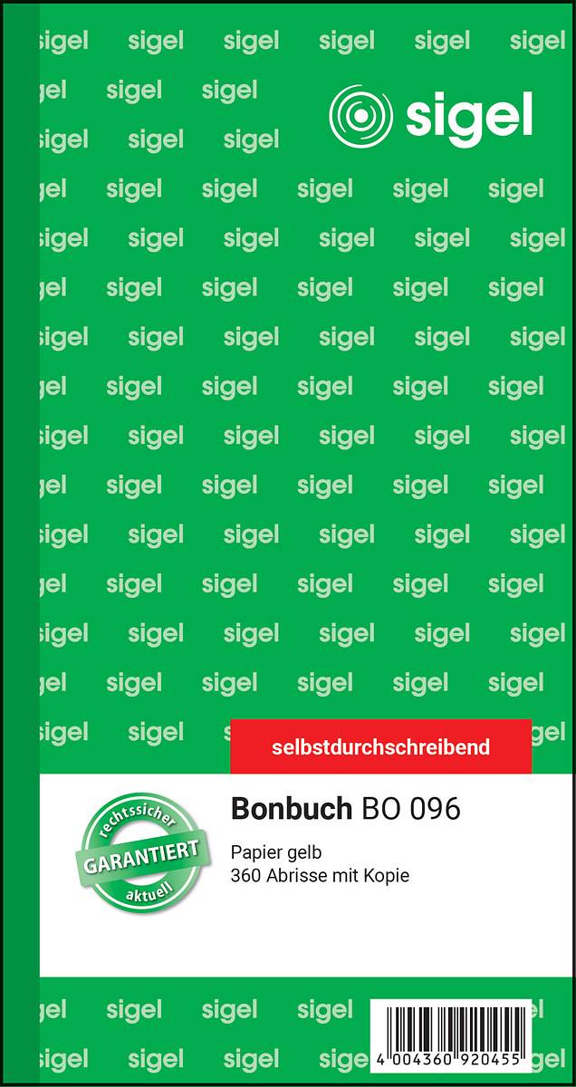 sigel Formularbuch "Bonbuch", 105 x 200 mm, SD, gelb 360 Abrisse, selbstdurchschreibend, 2 x 60 Blatt (BO096)-1