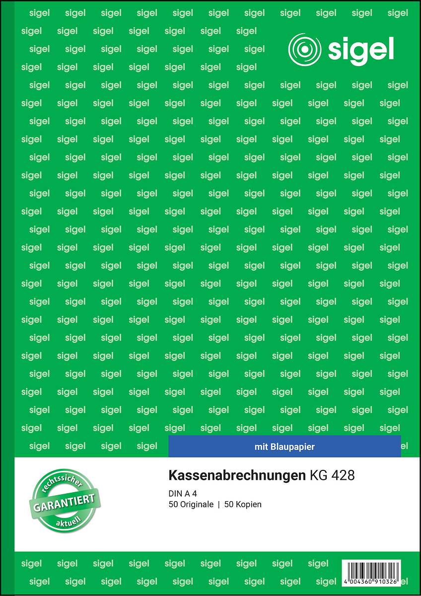 sigel Formularbuch "Kassenabrechnung", A4, 2 x 50 Blatt - für den Markt: D (KG428)-1