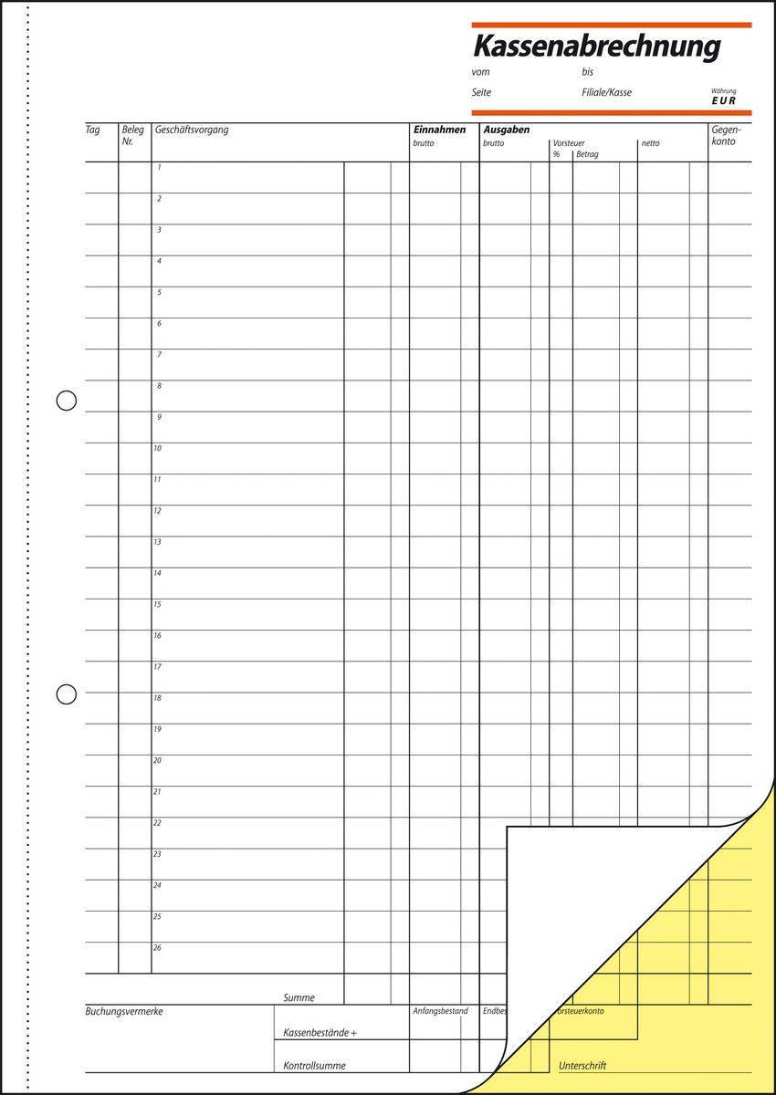 sigel Formularbuch "Kassenabrechnung", A4, 2 x 50 Blatt - für den Markt: D (KG428)-2