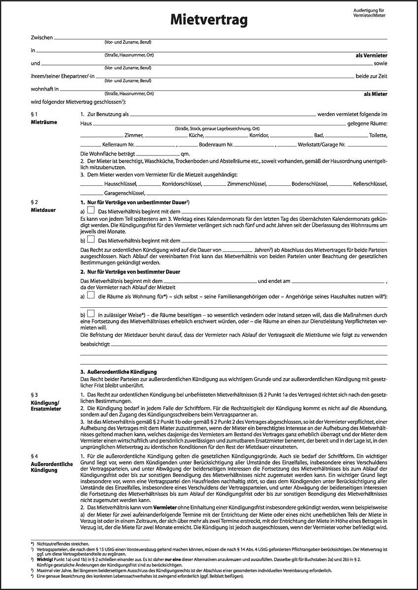 sigel Vordruck "Mietvertrag", A4, 4-seitig - für den Markt: D - 25 Stück (MV464)