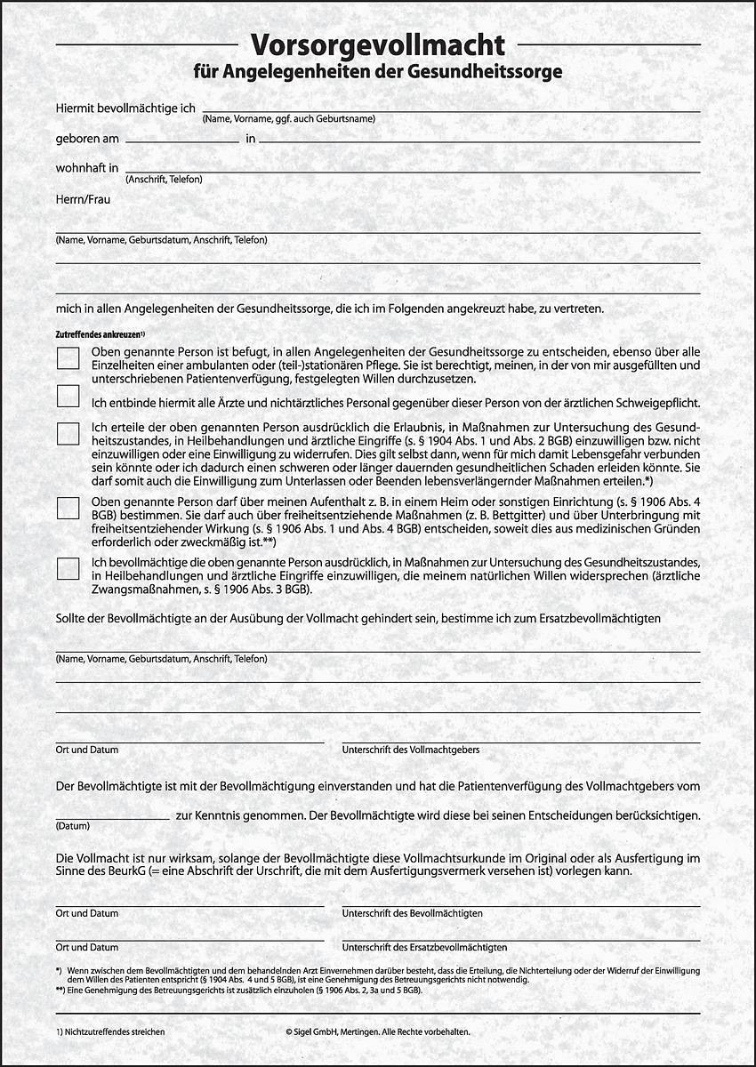 sigel Vordruck-Set "Patientenverfügung", DIN A4 - für den Markt: D (PV450)-2