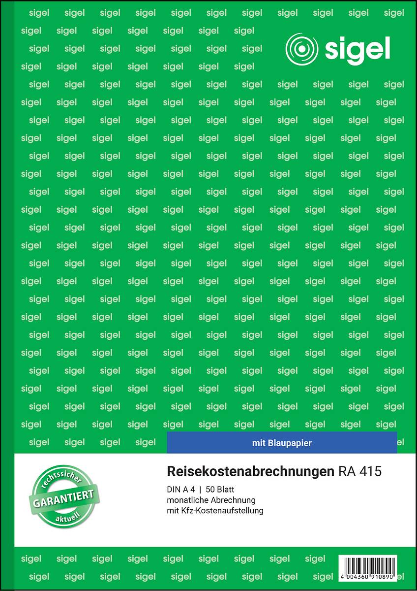 sigel Formularbuch "Reisekostenabrechnung", A4, 50 Blatt - für den Markt: D (RA415)-1