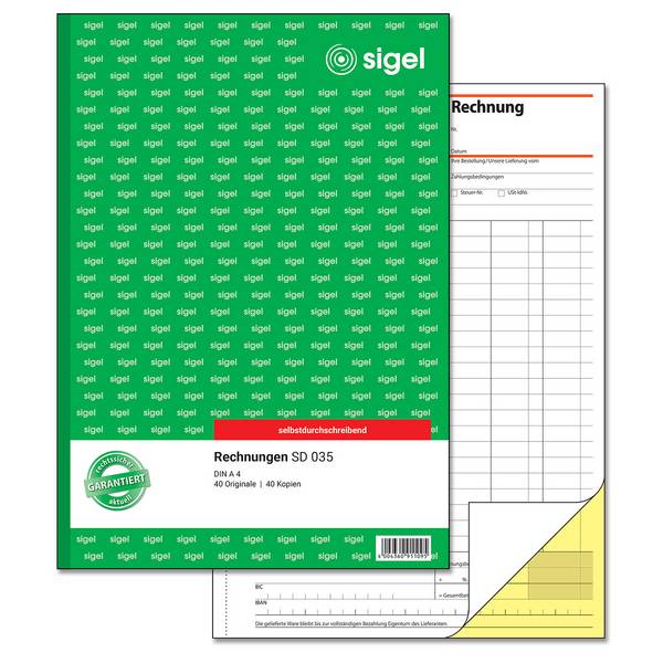 sigel Formularbuch "Rechnung", A4, 2 x 40 Blatt, SD - für den Markt: D (SD035)