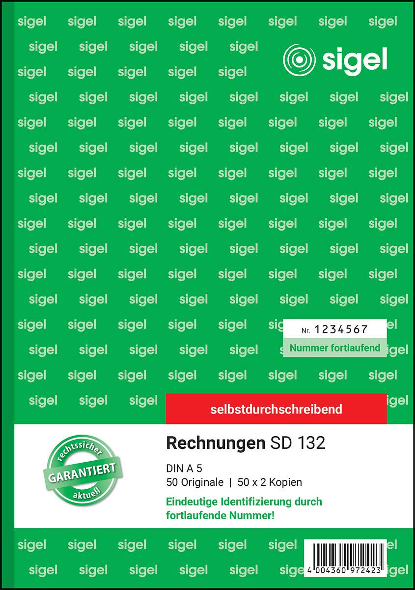 sigel Formularbuch "Rechnung", fortlaufende Nummerierung - für den Markt: D (SD132)-2