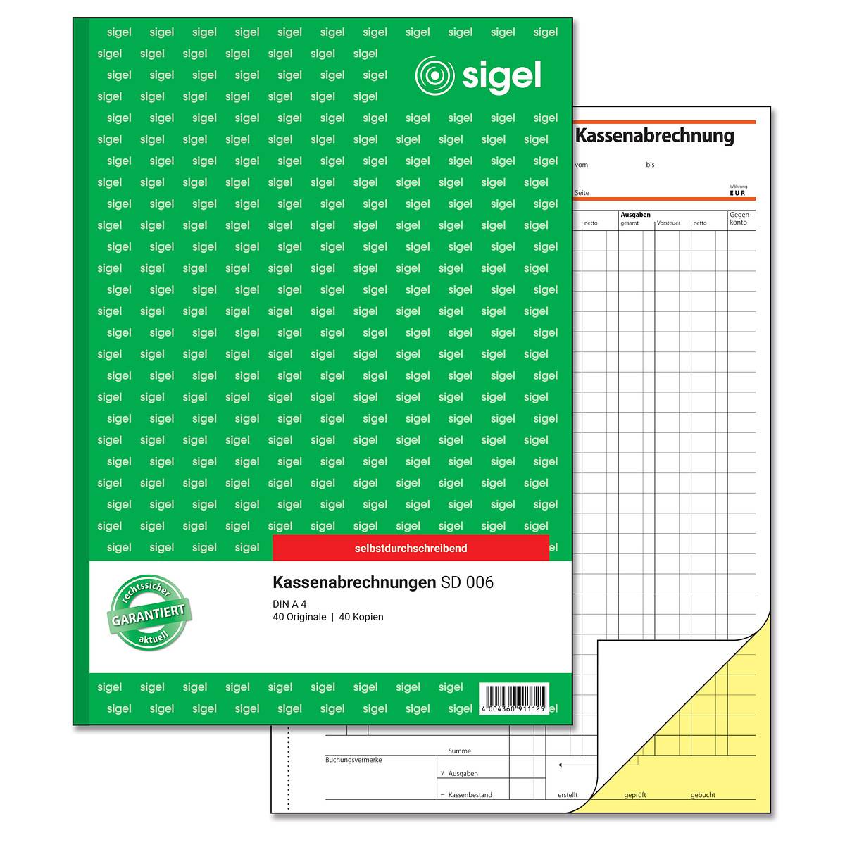 sigel Formularbuch "Kassenabrechnung", A4, 2 x 40 Blatt, SD - für den Markt: D (SD006)-0