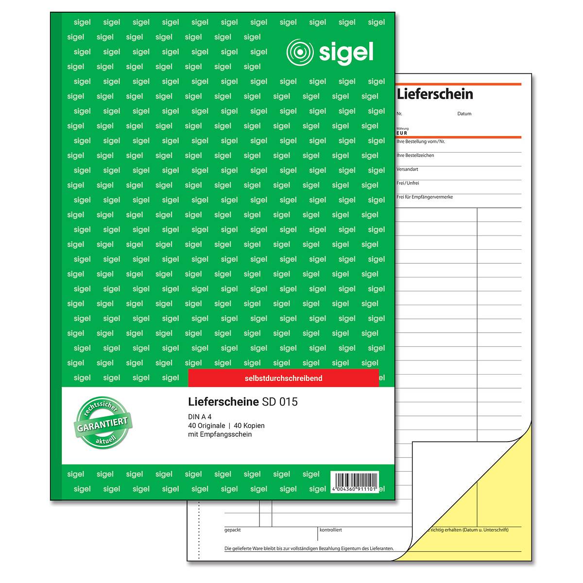 sigel Formularbuch "Lieferschein mit Empfangsschein", A4, SD - für den Markt: D (SD015)-0