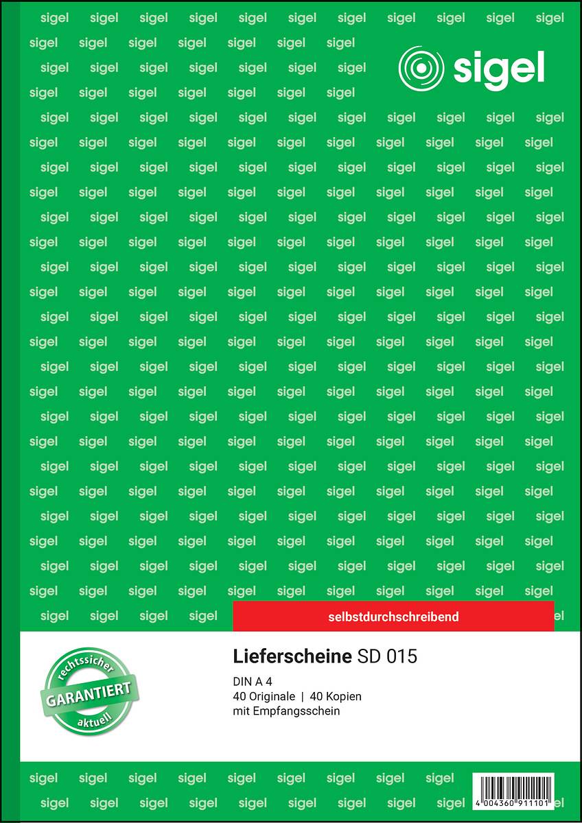 sigel Formularbuch "Lieferschein mit Empfangsschein", A4, SD - für den Markt: D (SD015)-1