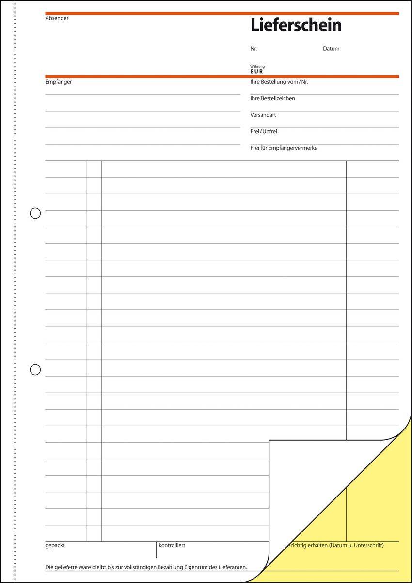 sigel Formularbuch "Lieferschein mit Empfangsschein", A4, SD - für den Markt: D (SD015)-2