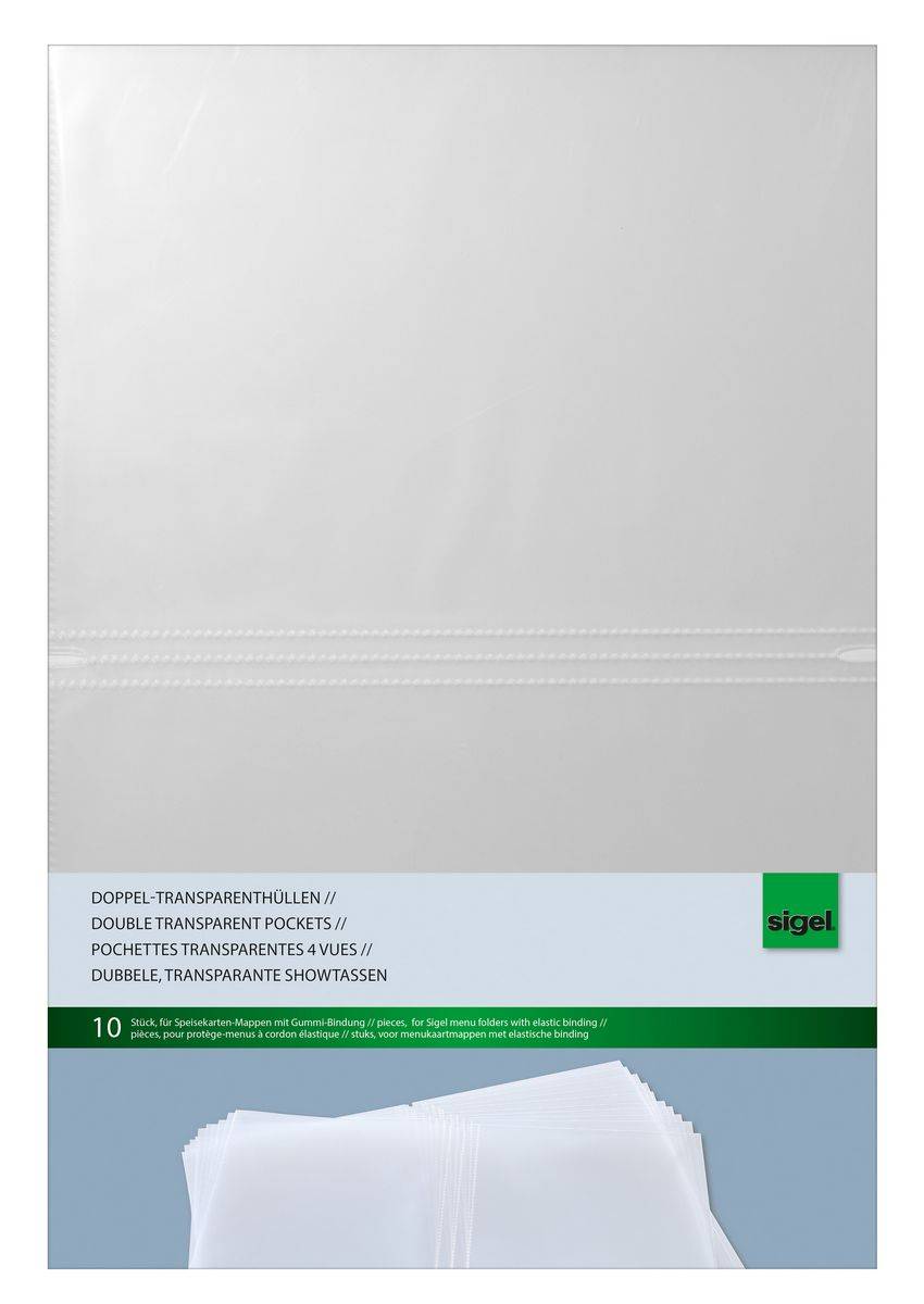 sigel Doppel-Hüllen, DIN A4, aus Kunststoff, transparent passend für Speisekartenmappen mit Gummi-Bindung im DIN A4 (SM1-0