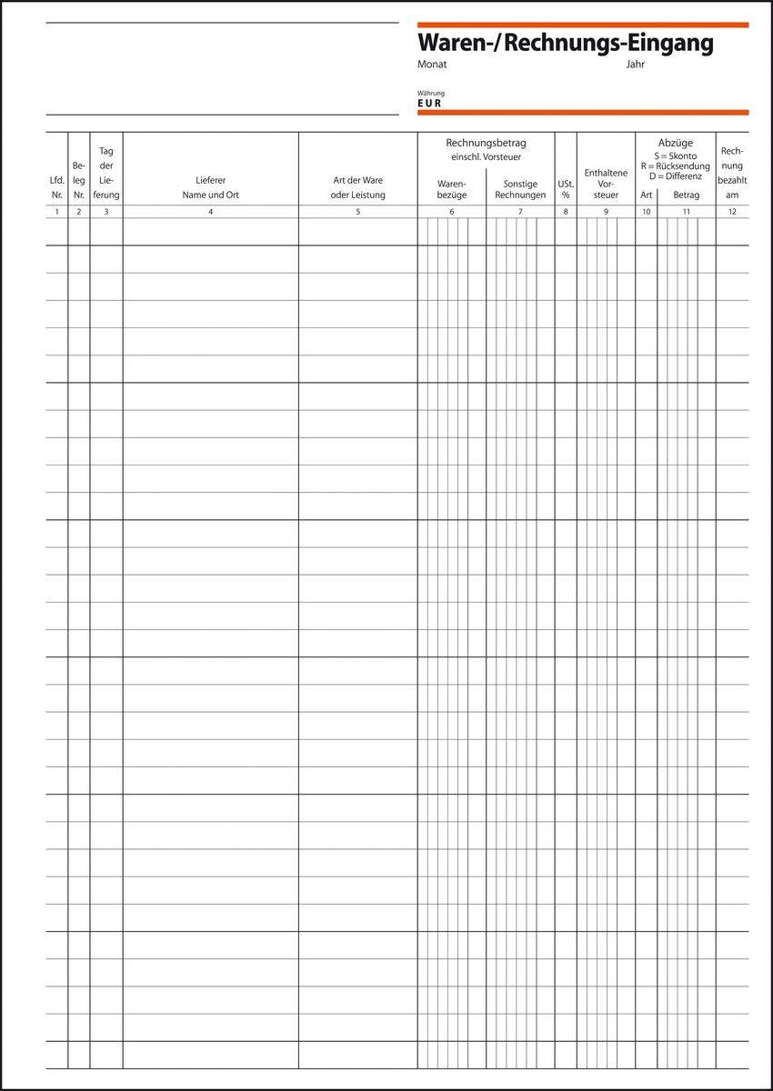 sigel Formularbuch "Rechnungs-Waren-Eingang", A4, 50 Blatt - für den Markt: D (WG415)-2