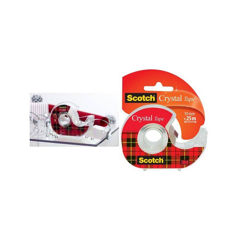 3M Scotch Klebefilm Crystal Clear 600 inkl. Handabroller 19 mm x 30 m, hochtransparent, leichtes und geräuschloses - 1 S-0