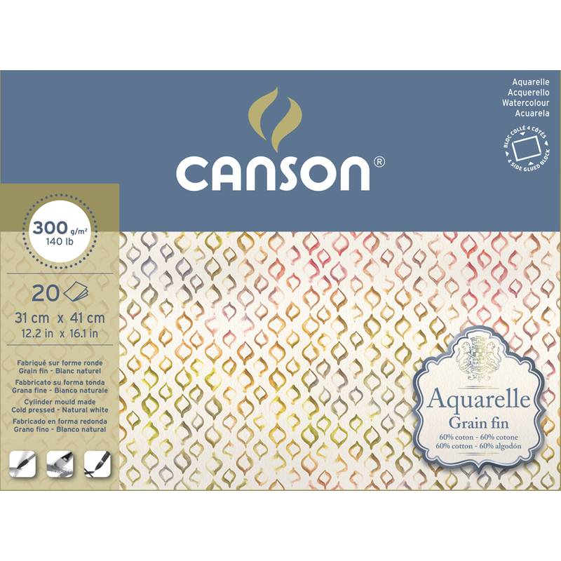 Blocco Acquarell Canson - 31x41 cm - 300 g - 20 Fogli - Grana Fine - 400106440 (Bianco Caldo)-0