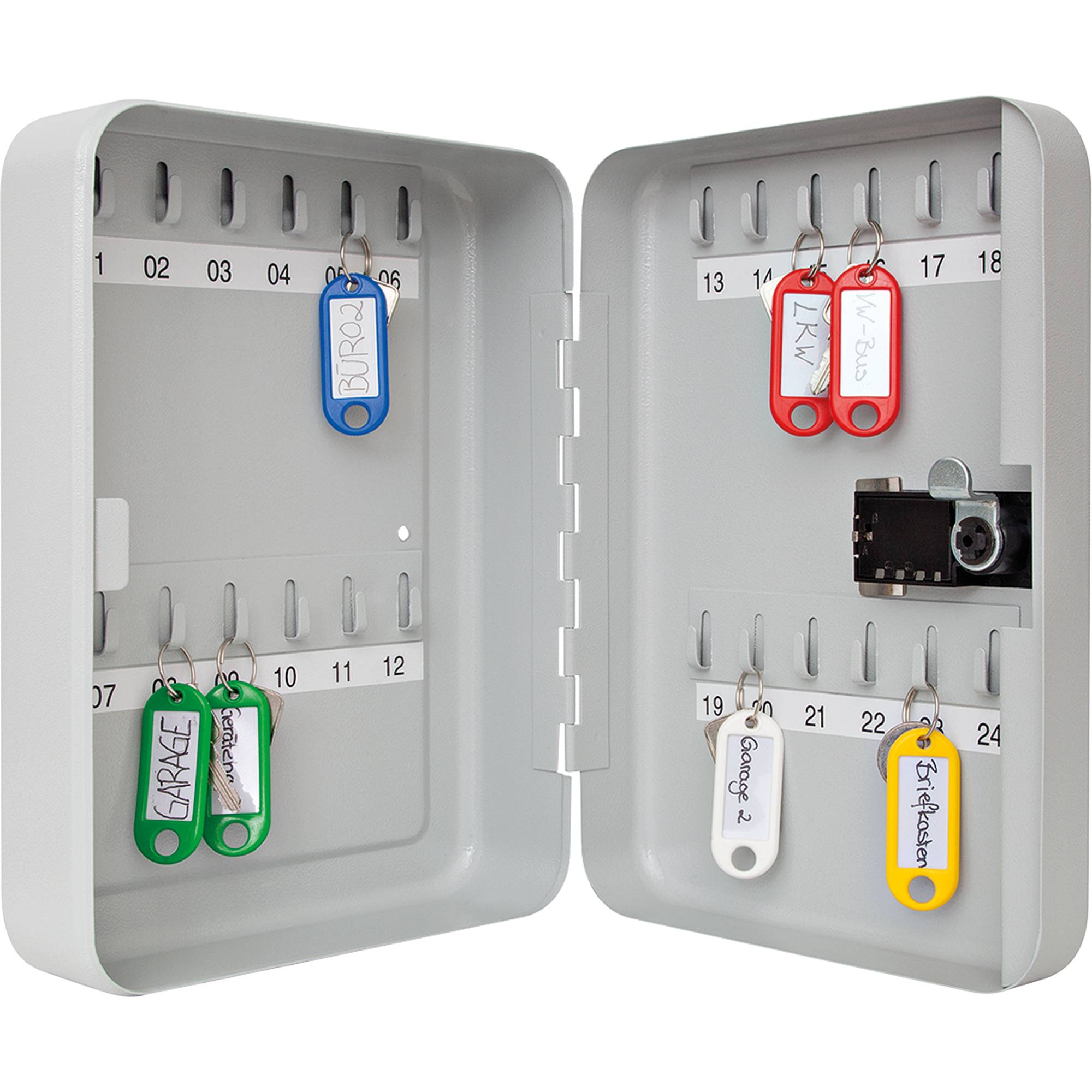 WEDO Schlüsselschrank mit mechanischem Zahlenschloss, für 24 Schlüssel, flach, lichtgrau, 3-stelliges Zahlenschloss, aus-1