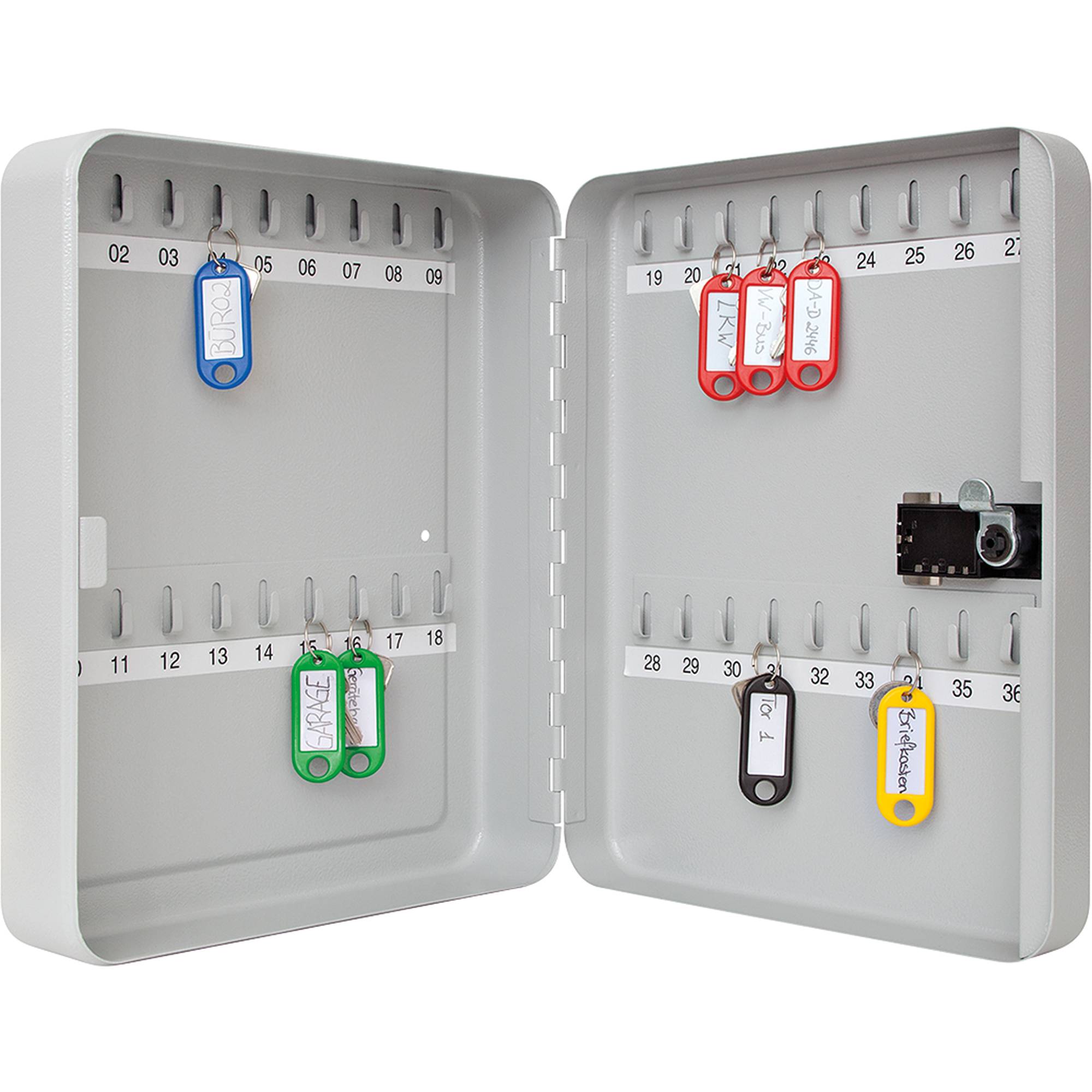 WEDO Schlüsselschrank mit mechanischem Zahlenschloss, für 36 Schlüssel, flach, lichtgrau, 3-stelliges Zahlenschloss, aus-1