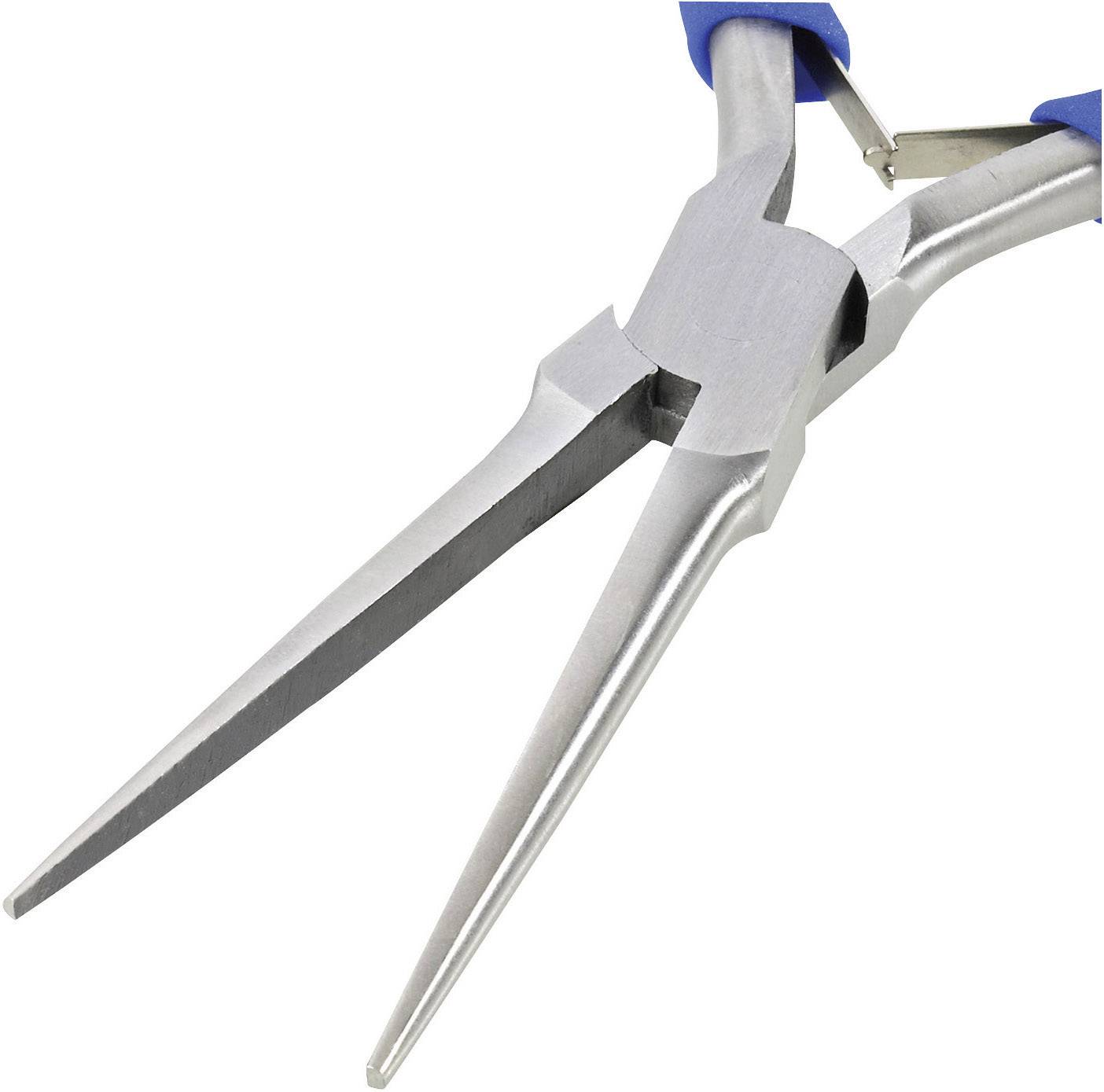 Una pinza con impugnature blu, utilizzata per lavori precisi in artigianato ed elettronica.