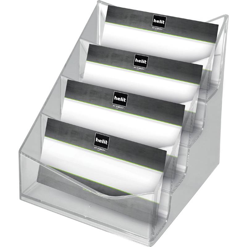 helit 4-fach Visitenkartenständer "the helpdesk" glasklar Material: Polysterol, glasklar, Fachtiefe: 20 mm, - 1 Stück (H-0