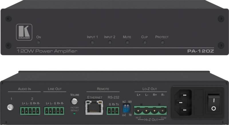 Kramer Electronics PA-120Z amplificatore audio Nero (PA-120Z - Power Amplifier [1x120W @70V/100V & 2x60W @8Ω])-0