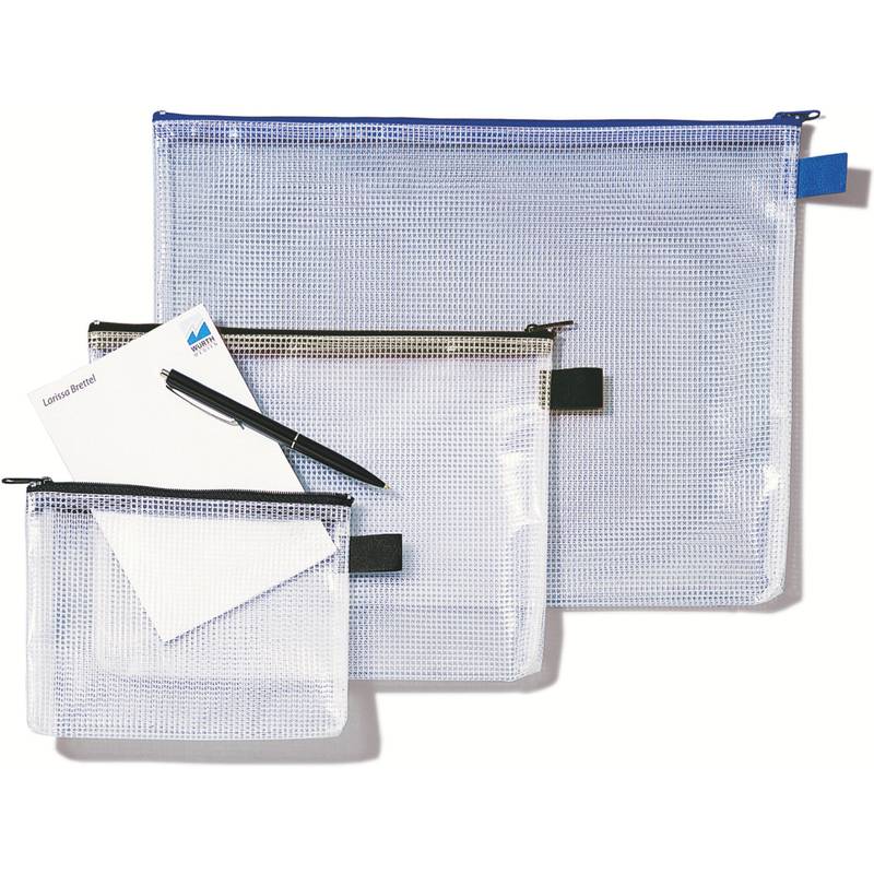 REXEL Reißverschlusstasche Mesh Bags, DIN A5, PVC, schwarz mit verstärkten Fäden, transparent, schwer entflammbar (13002
