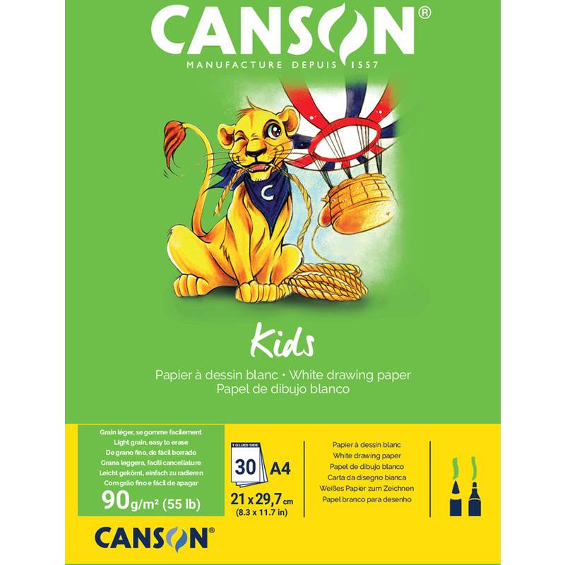 Canson Kids Drawing Bloc Coowado di 30 fogli A4 - 21x29,7 cm - 90G - colore bian-0