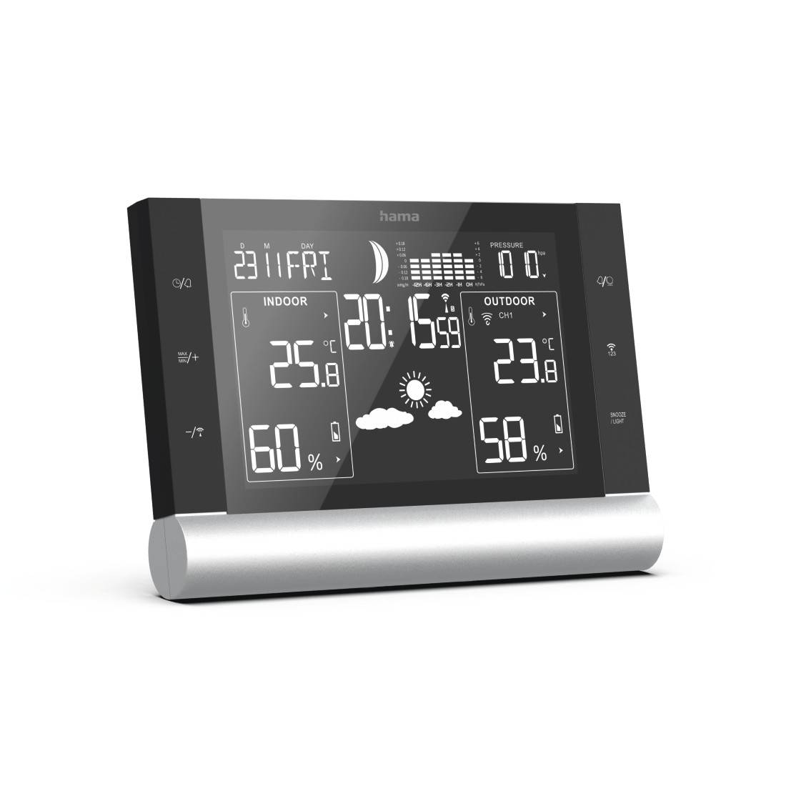 Hama Black Line L - Schwarz - Innen-Luftdruck - Innen-Hygrometer - Innen-Thermometer - Außen-Hygrometer - Außen-Thermome-1