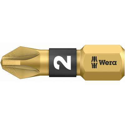 Inserto per cacciavite Wera color oro con testa Phillips e anello nero. Marcatura indica la dimensione PH2.