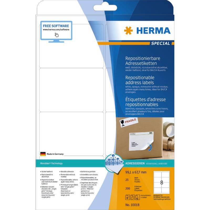 Etichette per indirizzi HERMA 10018 99,1 x 67,7 mm bianche-0