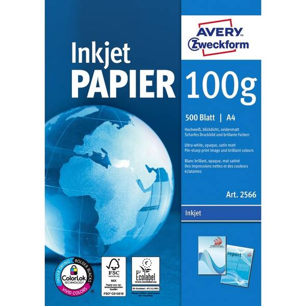 Avery Bright White Inkjet Papier - Weiß - A4 (210 x 297 mm) - 100 g/m² - 500 Blatt Normalpapier