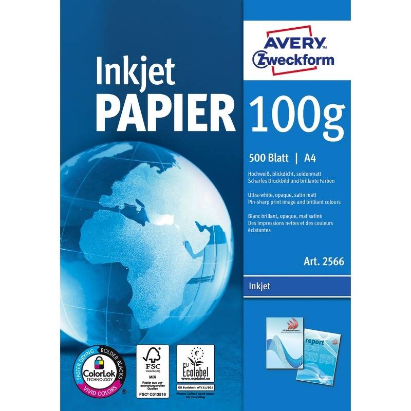 Avery Bright White Inkjet Papier - Weiß - A4 (210 x 297 mm) - 100 g/m² - 500 Blatt Normalpapier-0