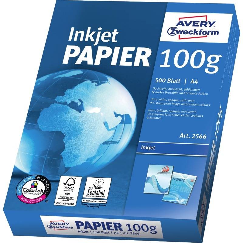 Avery Bright White Inkjet Papier - Weiß - A4 (210 x 297 mm) - 100 g/m² - 500 Blatt Normalpapier-1