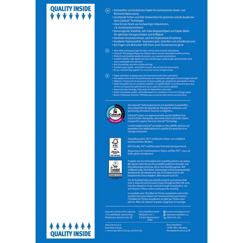 Avery Bright White Inkjet Papier - Weiß - A4 (210 x 297 mm) - 100 g/m² - 500 Blatt Normalpapier-2