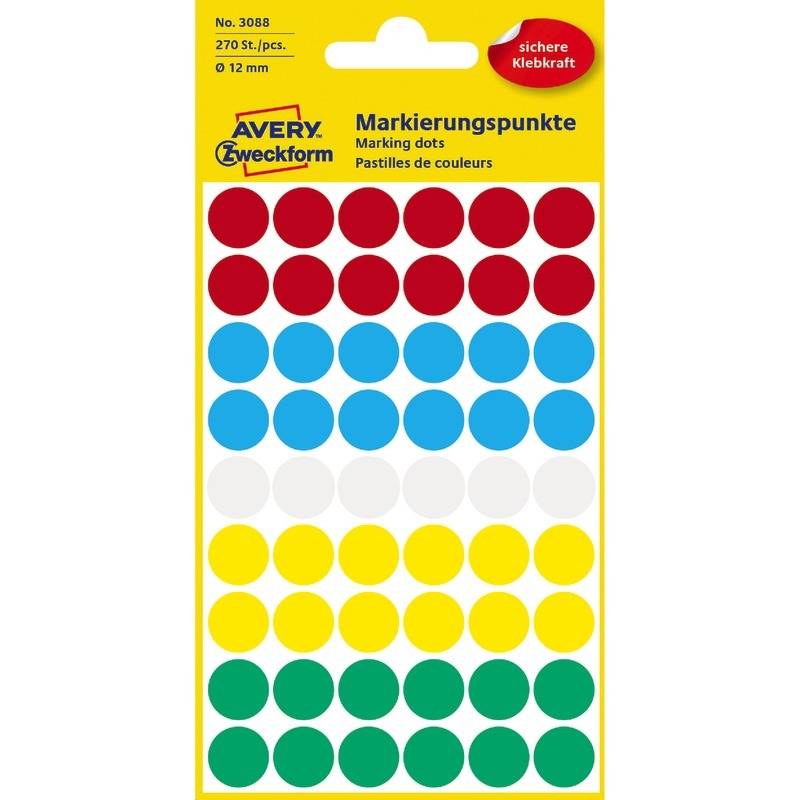 Punti adesivi AVERY Nutzform ÃƒËœ 12,0 mm rosso, bianco, verde, blu, giallo-0