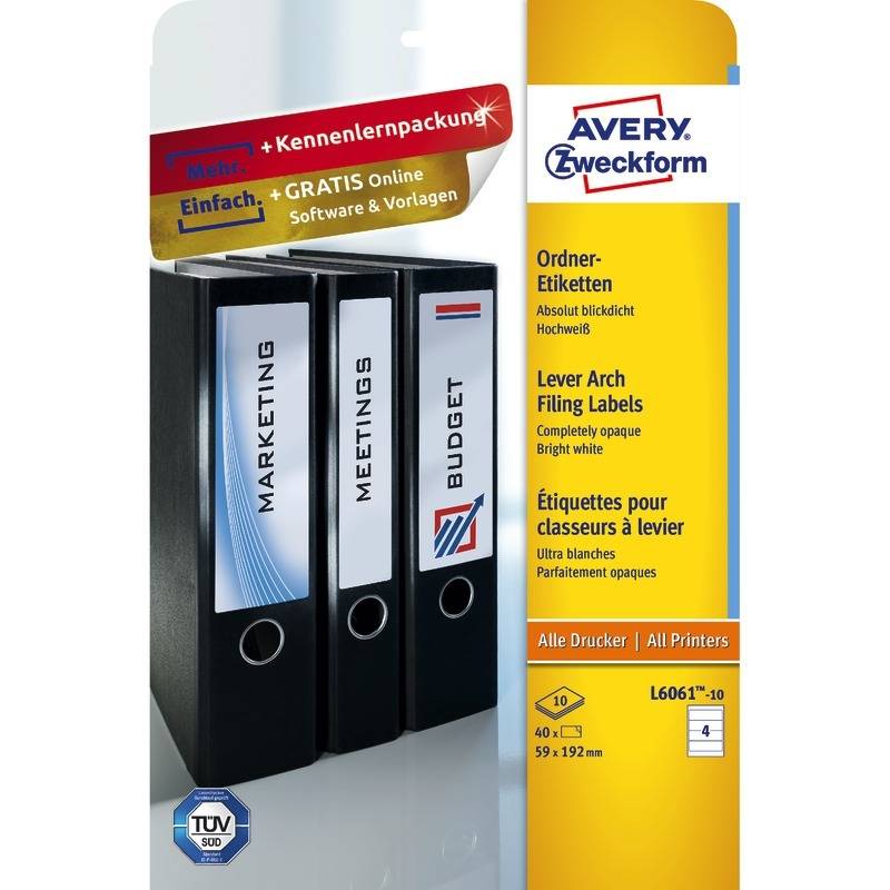AVERY Zweckform Ordnerrücken-Etiketten, 59 x 192 mm, weiß kurz / breit - 1 Stück (L6061-10)-0
