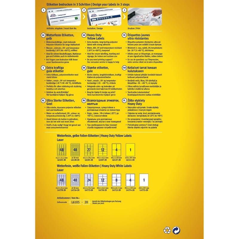 Avery L6131-20 etichetta per stampante Giallo Etichetta per stampante autoadesiva-1