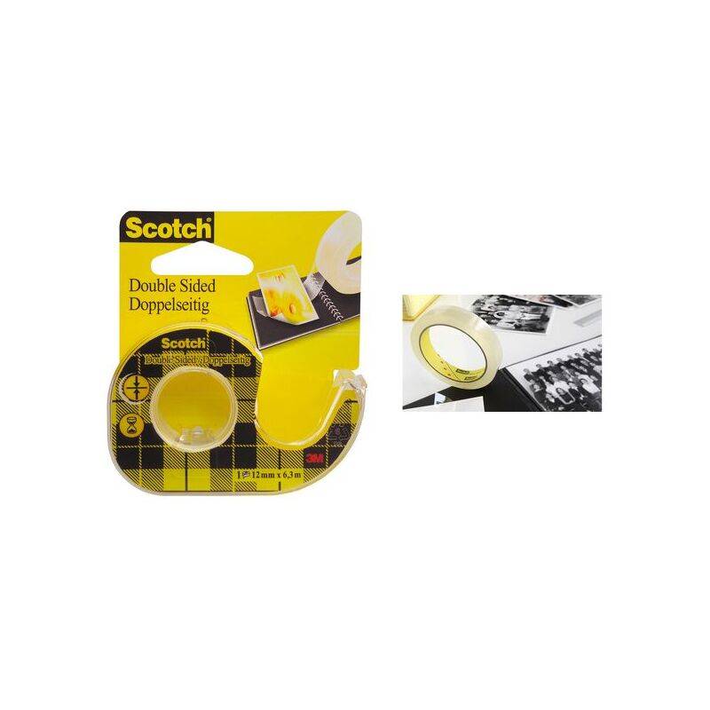 3M Scotch doppelseitiger Klebefilm 665, inkl. Handabroller 12 mm x 6,3 m, beidseitig permanent klebend (D665H12)-0