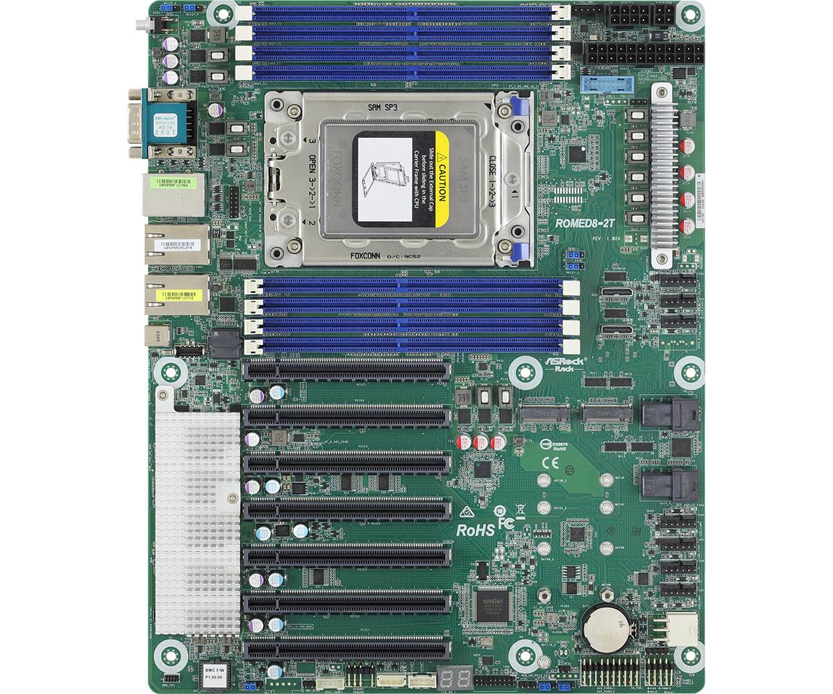 ASRock Rack ROMED8-2T - Motherboard - ATX - Socket SP3 - USB 3,1 Gen 1, USB-C Gen2, USB 3,1 Gen 2 - 2 x 10 Gigabit LAN --0