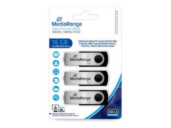 MediaRange MR910-3 unità flash USB 16 GB USB tipo A 2.0 Nero, Argento (MediaRange - USB flashdrive - 16 GB)