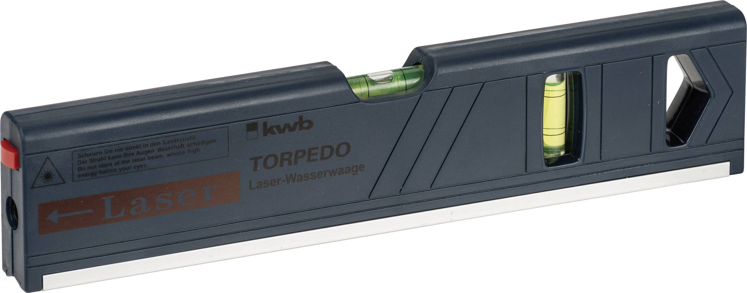 Livella laser tascabile, ideale per un allineamento preciso. Custodia nera, bolle di livello verdi, indicatore laser rosso.