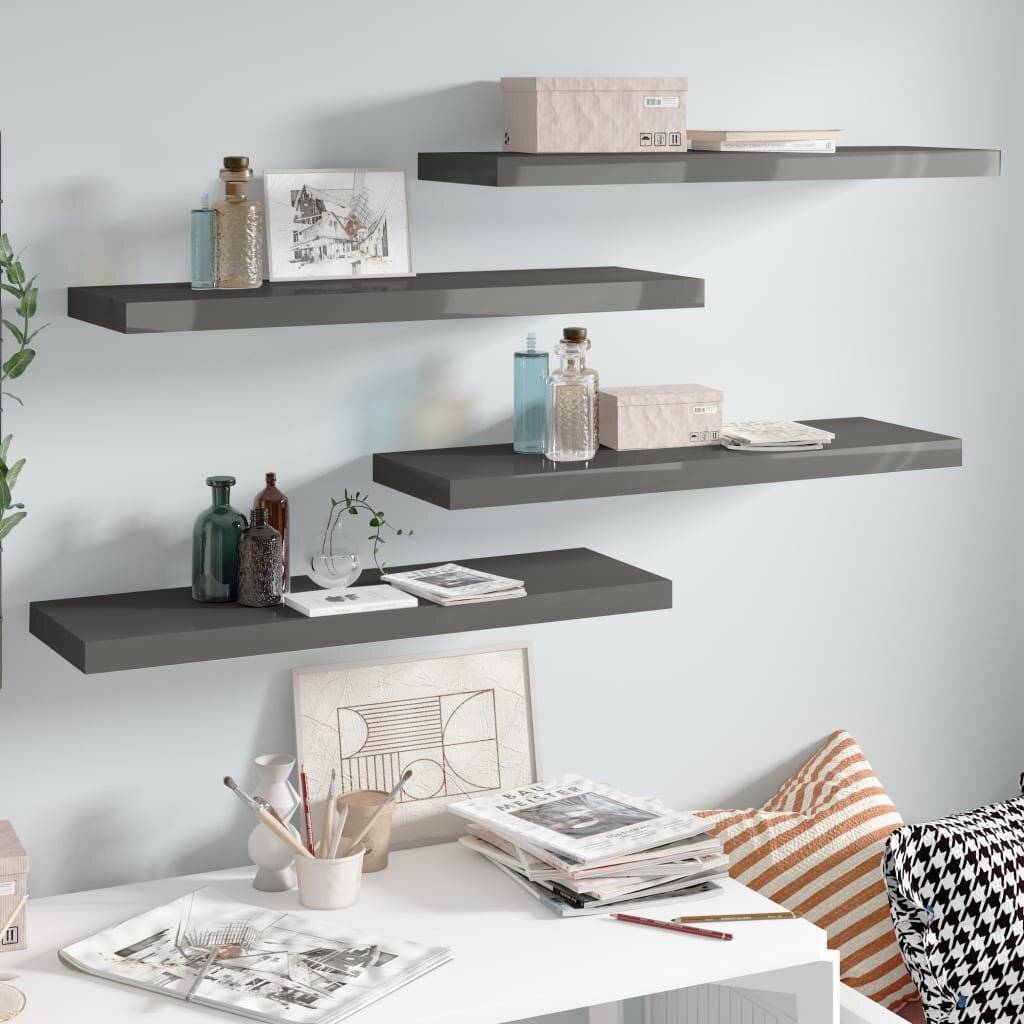 Scaffali a Parete 4 pz Grigio Lucido 80x23,5x3,8 cm in MDF-0