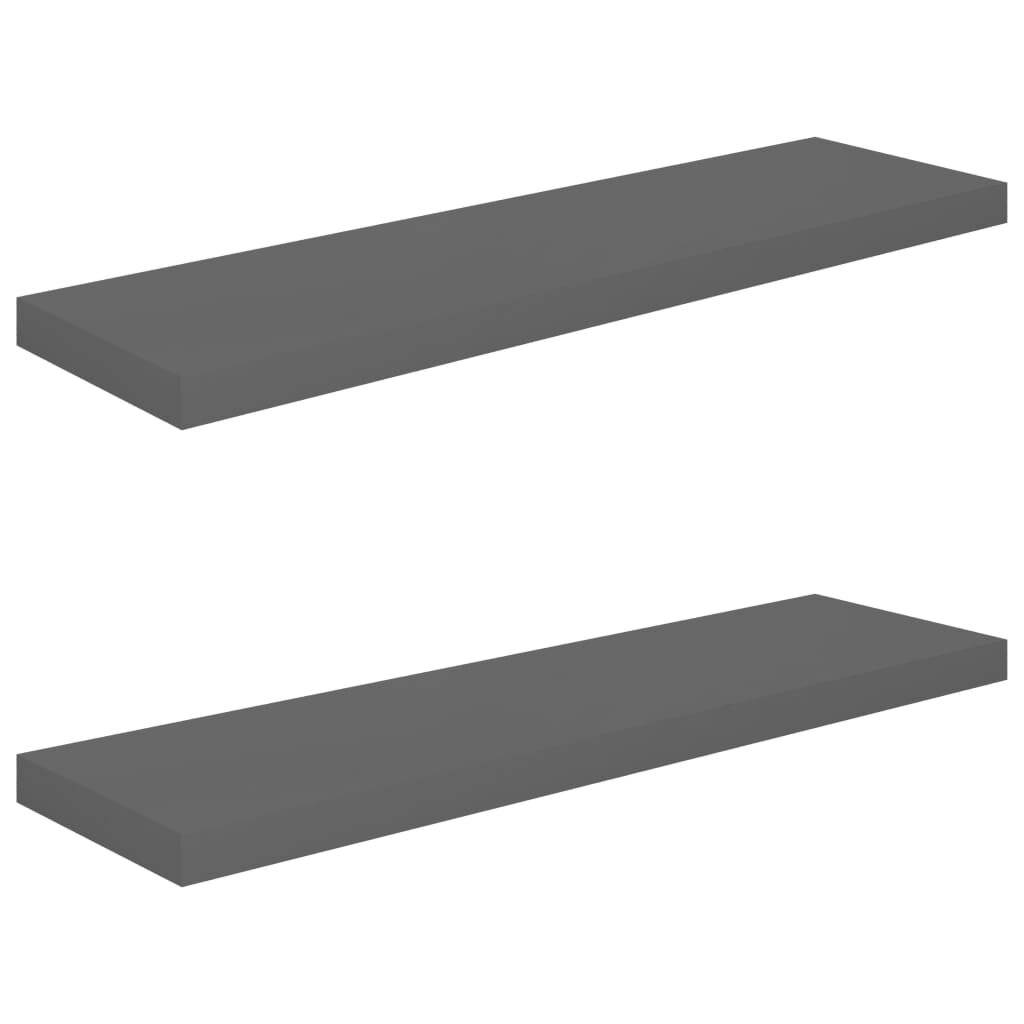 Scaffali a Parete 2 pz Grigio Lucido 90x23,5x3,8 cm in MDF-1