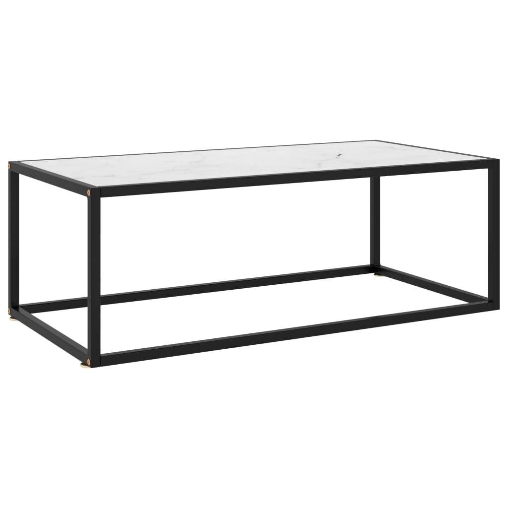 Tavolino da Salotto Nero con Vetro Marmo Bianco 100x50x35 cm
