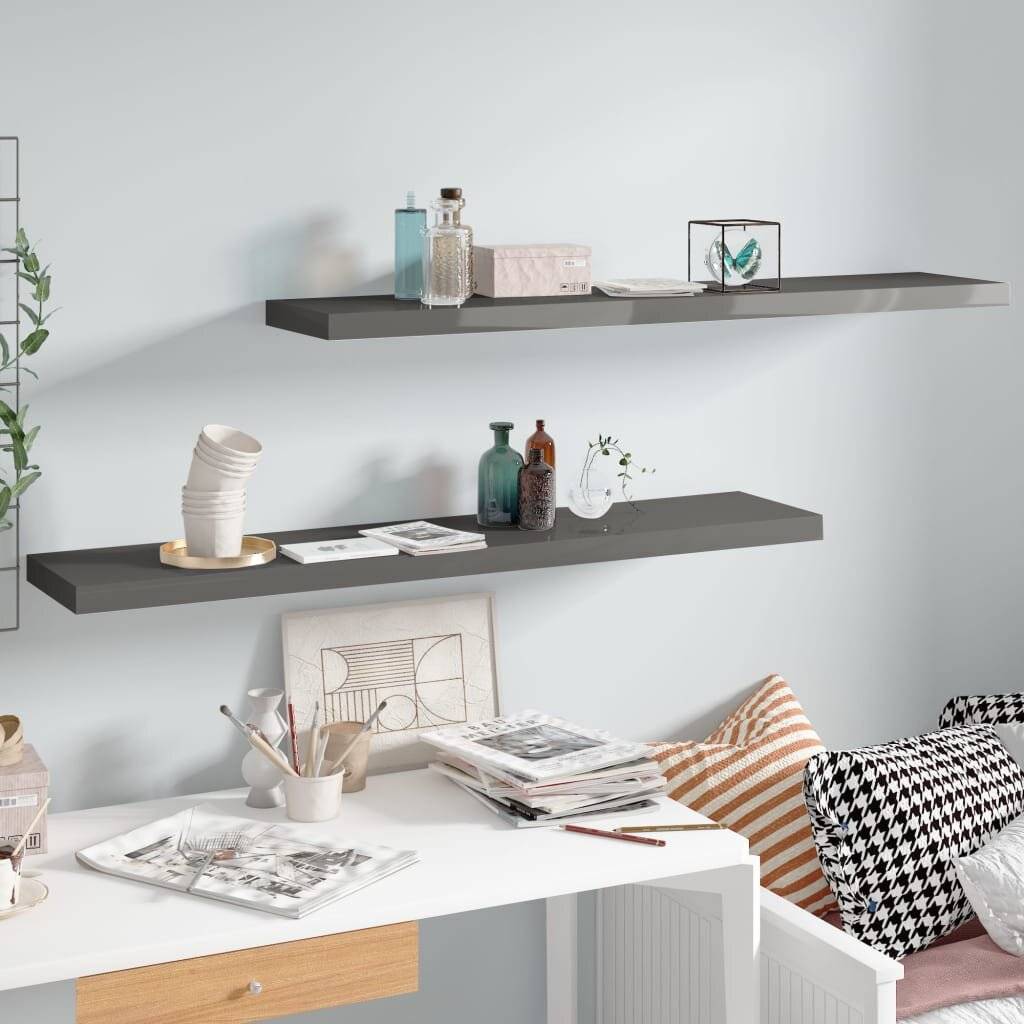 Scaffali a Parete 2 pz Grigio Lucido 120x23,5x3,8 cm in MDF-0