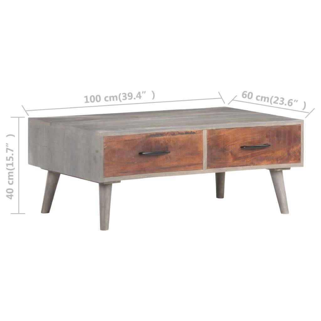 Tavolino Grigio 100x60x40 cm Legno Massello di Mango Grezzo-5