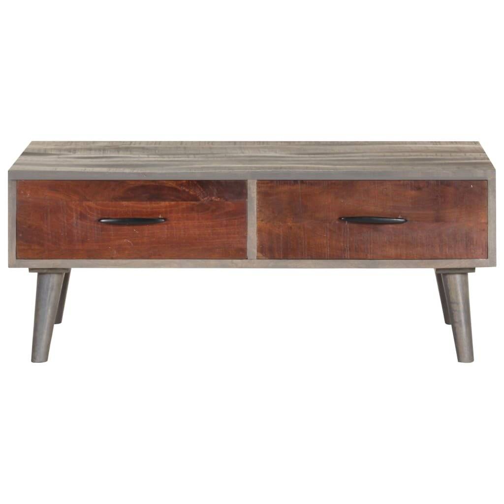 Tavolino Grigio 100x60x40 cm Legno Massello di Mango Grezzo-2