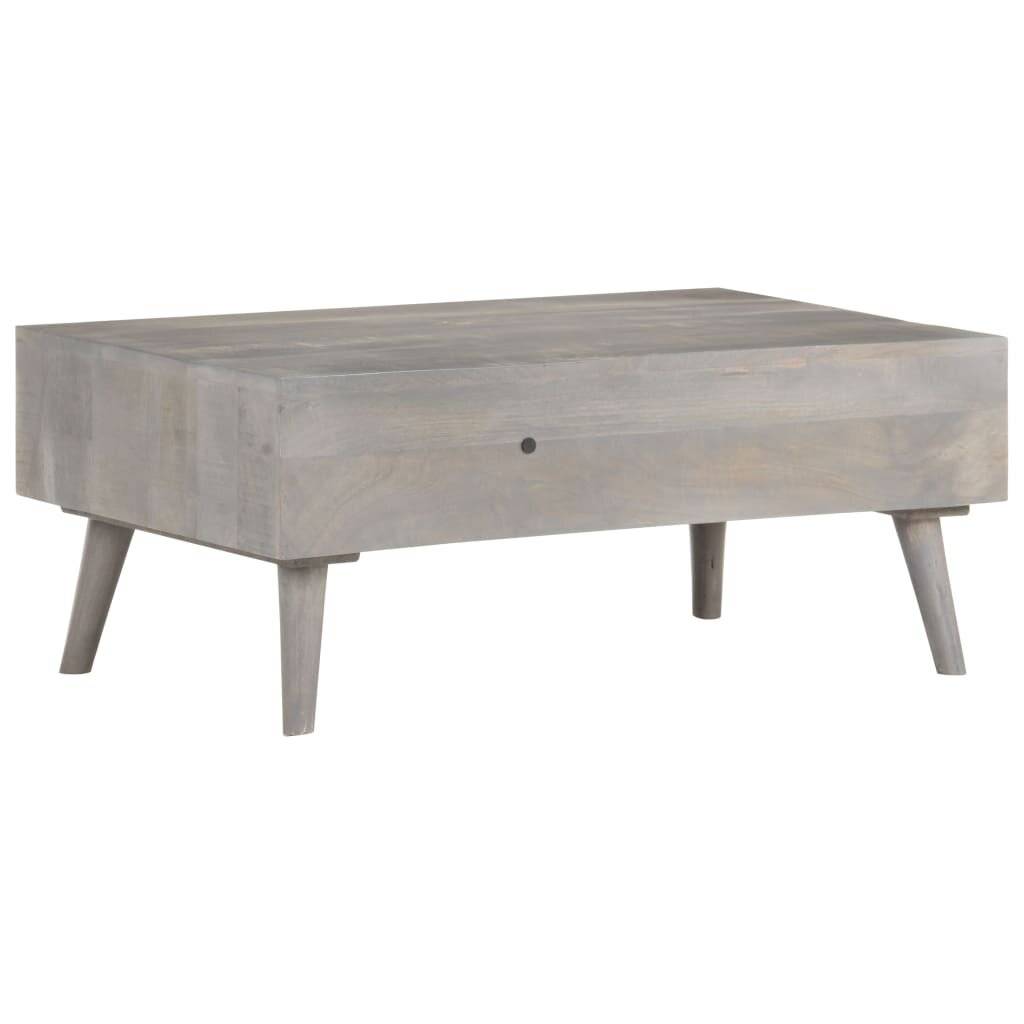 Tavolino Grigio 100x60x40 cm Legno Massello di Mango Grezzo-3