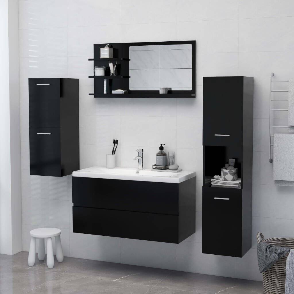 Specchio da Bagno Nero 90x10,5x45 cm in Legno Multistrato-3