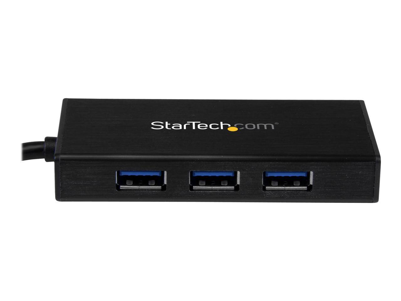 StarTech.com Hub USB 3.0 (5Gbps) a 3 porte portatile con NIC Gigabit Ethernet - In alluminio con cavo integrato-0